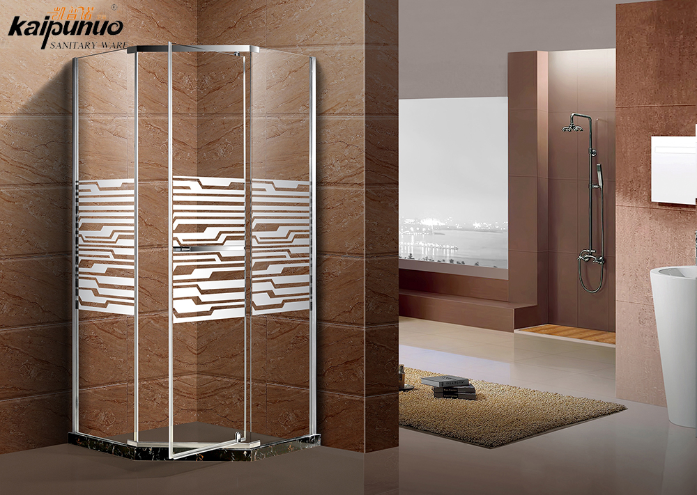 Cadre de salle de bain chrome aluminium trempé soie impression douche porte en verre